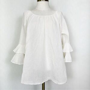 Orientique Women’s White Ruffled Layered‎ Bell Sleeve Top Bohemian Size Large